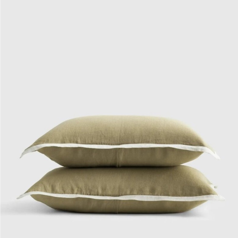 Quince Contrast Flange Linen Pillow Cases - Standard